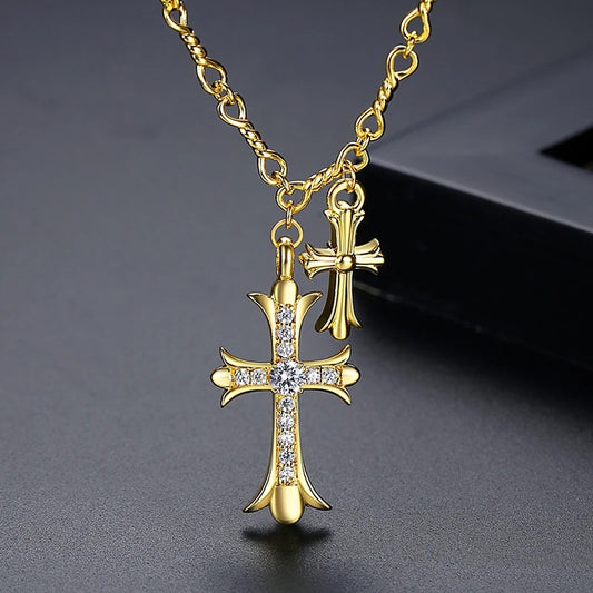 Woman's Double Cross Pendant Necklace